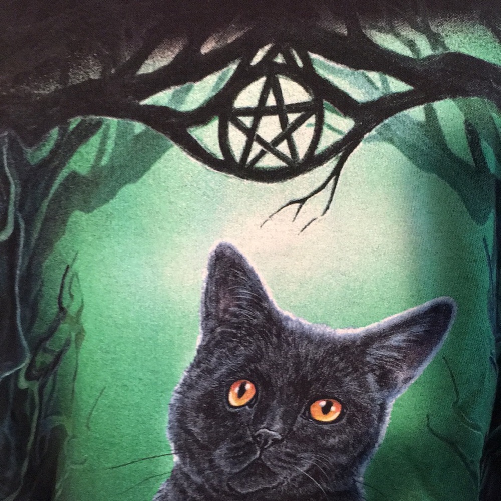 NWOT Black Cat/Witch/Pentagram T-shirt - Picture 2 of 5